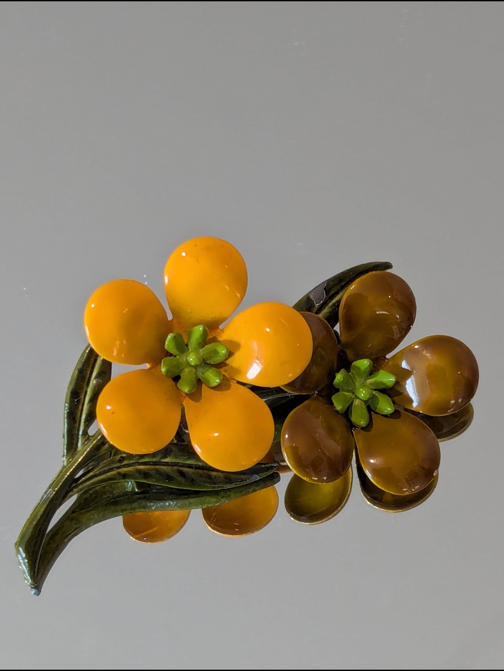 Vintage Yellow and Brown Floral Enamel Brooch